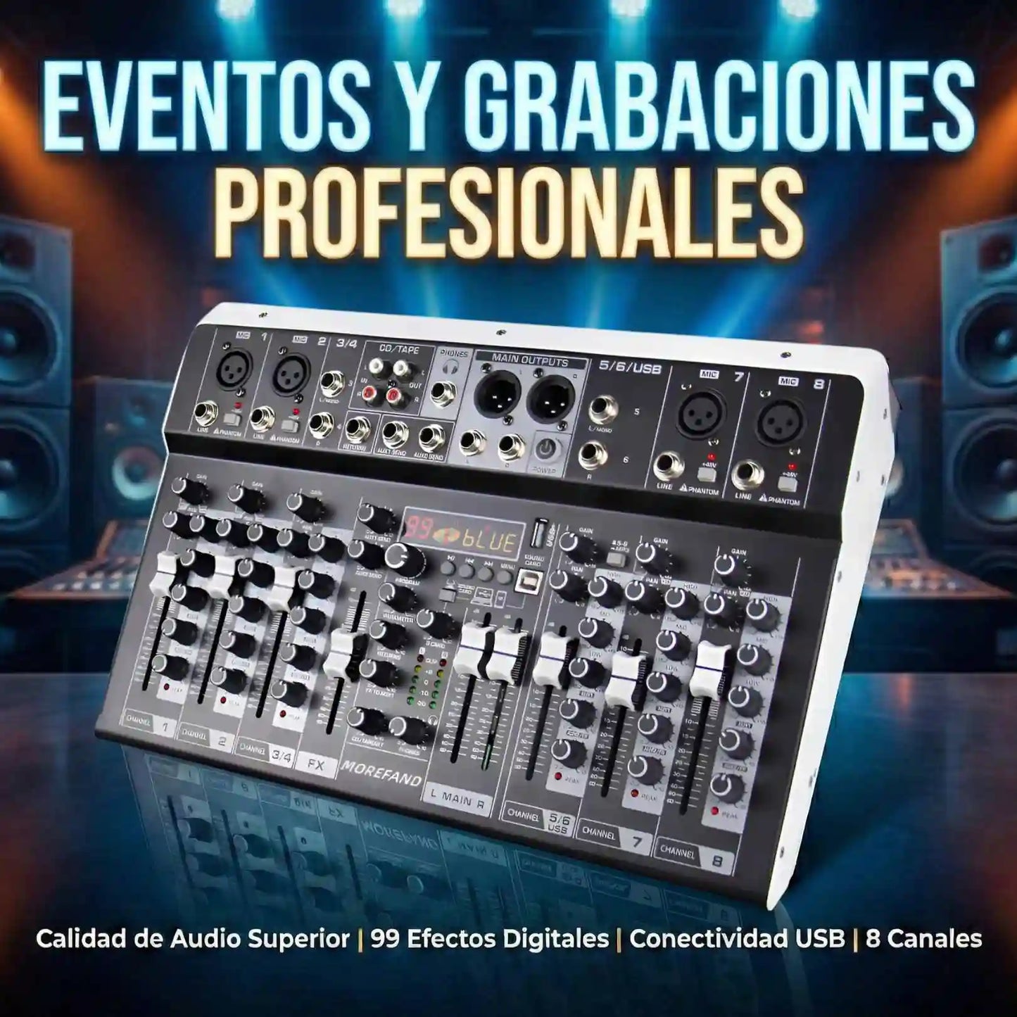 MEZCLADORA DE AUDIO DE 8 CANALES PROFESIONAL