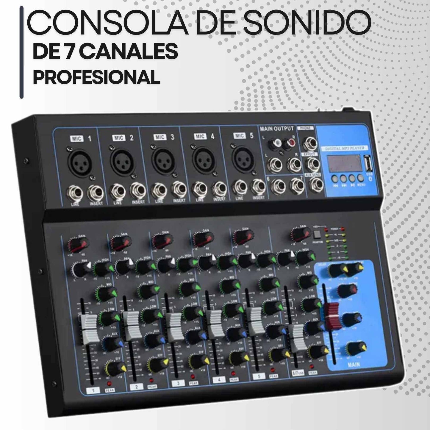 CONSOLA DE SONIDO DE 7 CANALES PROFESIONAL F-Y
