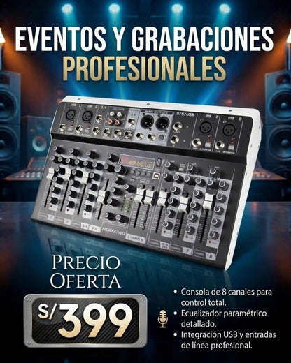 MEZCLADORA DE AUDIO DE 8 CANALES PROFESIONAL